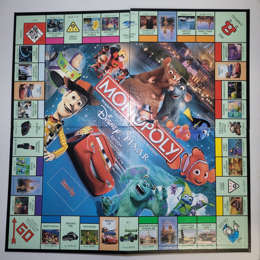 Disney Pixar 2007 Monopoly Game Board Only Parker Brothers Replacement Part